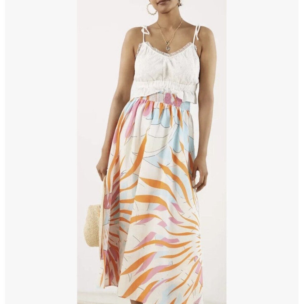 Anthropologie Maeve Floral Burst Multicolor Cotton Pleated Maxi Skirt XXSP